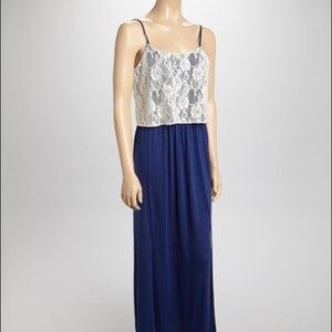 Blue and White Lace Maxi Dress